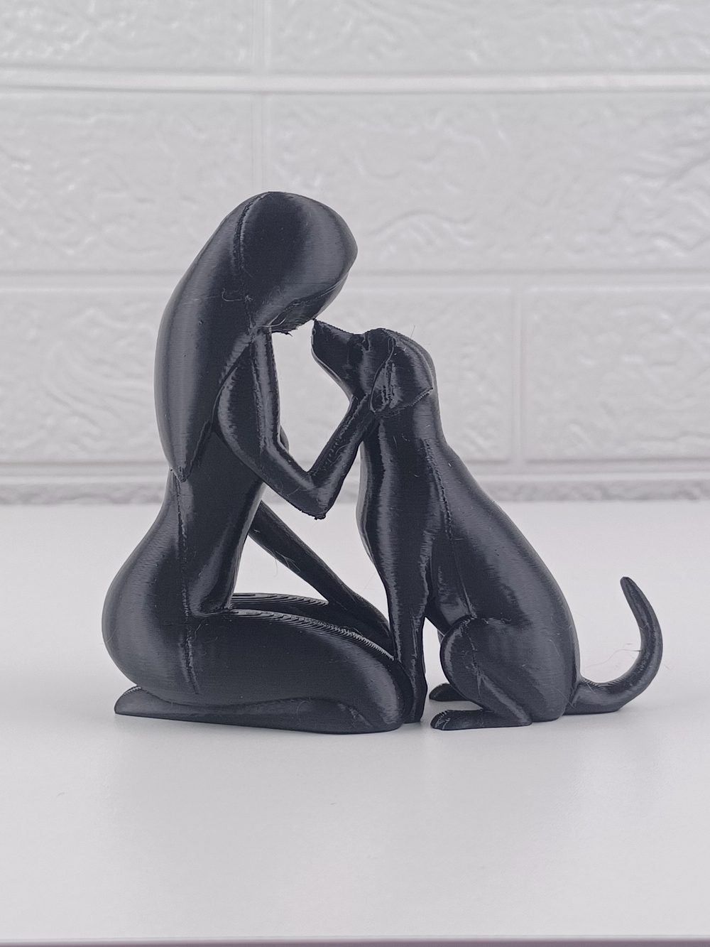 Black Modern Woman & Dog Sculpture - Decorative Home Accent
